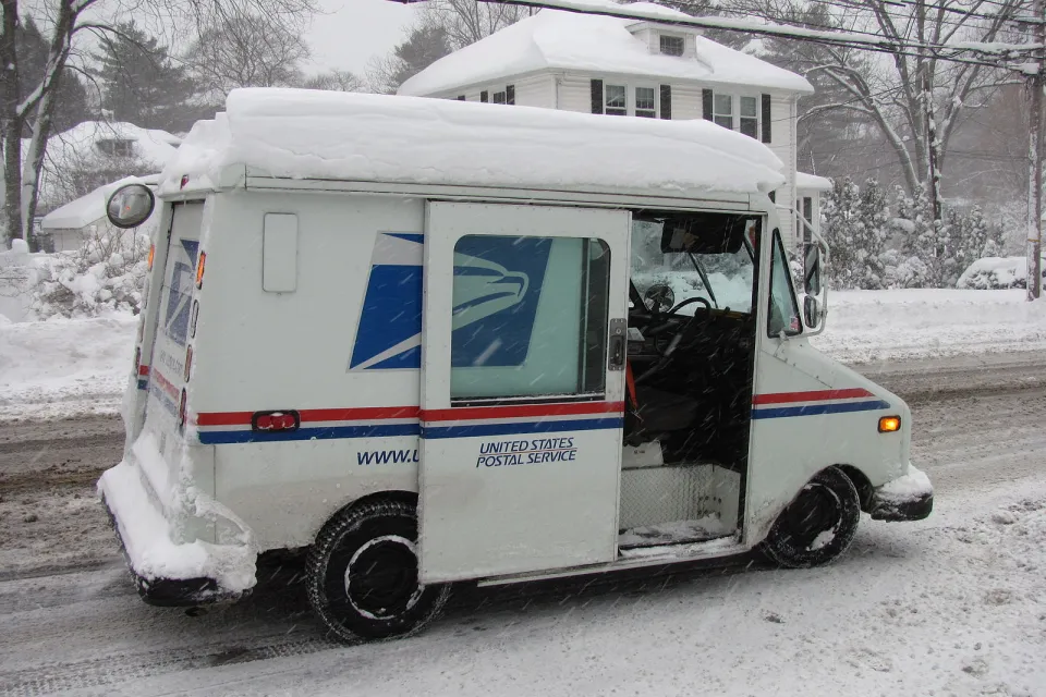 USPS truck in winter, Lexington Massachusetts